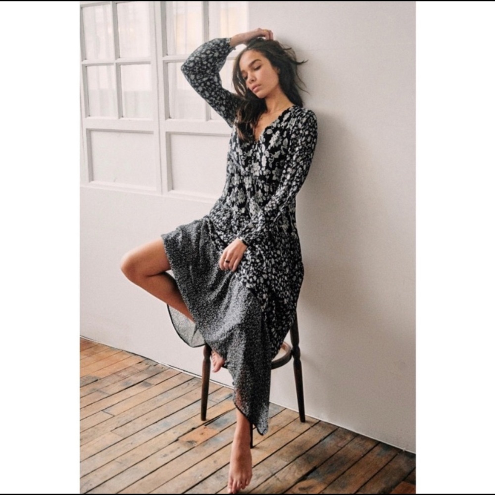 Sezane Noreen Dress Black Patchwork Floral